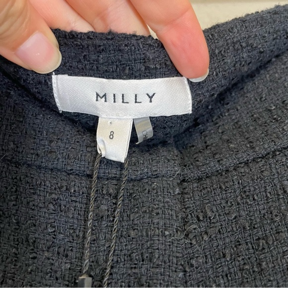 NWT Milly Black Bouclé Flared Cropped‎ Ankle Dress Pants Size 8 - Picture 4 of 12